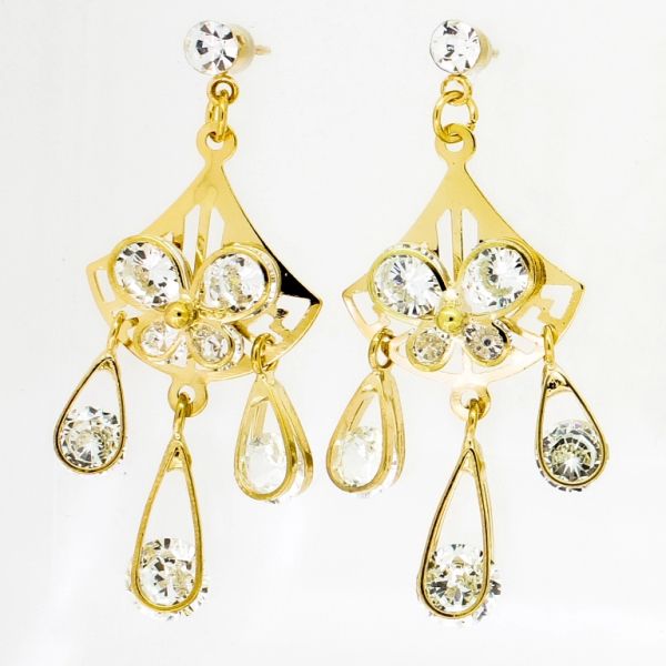 БИЖУТЕРИЯ - ОБЕЦИ - ВИНТ - ЦИРКОН - ПЕПЕРУДА И КАПКА Е834 - 2.0х5.0см ЗЛАТИСТО И БЯЛО -1 чифт