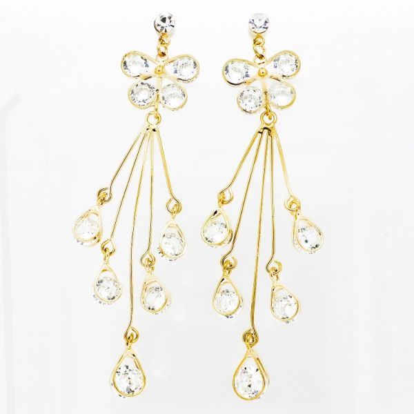 БИЖУТЕРИЯ - ОБЕЦИ - ВИНТ - ЦИРКОН - ПЕПЕРУДА И КАПКИ Е839 - 1.6х8.2см ЗЛАТИСТО И БЯЛО - ПАКЕТ 6 чифта