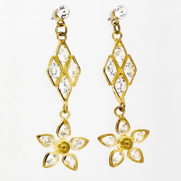 БИЖУТЕРИЯ - ОБЕЦИ - ВИНТ - ЦИРКОН - РОМБ И ЦВЕТЕ Е837 - 1.6х5.1см ЗЛАТИСТО И БЯЛО - ПАКЕТ 6 чифта