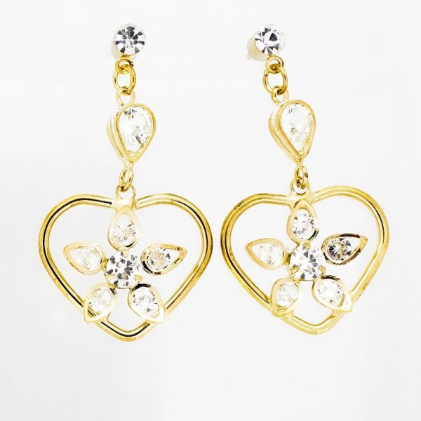 БИЖУТЕРИЯ - ОБЕЦИ - ВИНТ - ЦИРКОН - СЪРЦЕ С ЦВЕТЕ Е840 - 2.4х4.3см ЗЛАТИСТО И БЯЛО -1 чифт