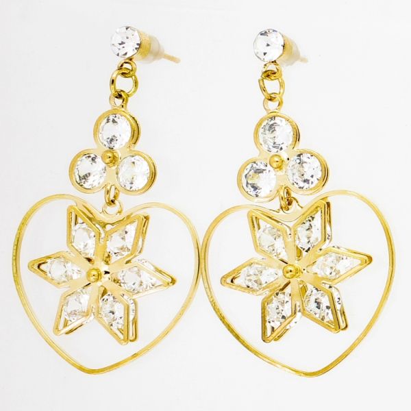 БИЖУТЕРИЯ - ОБЕЦИ - ВИНТ - ЦИРКОН - СЪРЦЕ С ЦВЕТЕ Е853 - 1.6х4.8см ЗЛАТИСТО И БЯЛО - ПАКЕТ 6 чифта