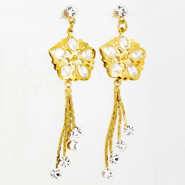 БИЖУТЕРИЯ - ОБЕЦИ - ВИНТ - ЦИРКОН - ЦВЕТЕ Е846 - 1.8х6.3см ЗЛАТИСТО И БЯЛО - ПАКЕТ 6 чифта