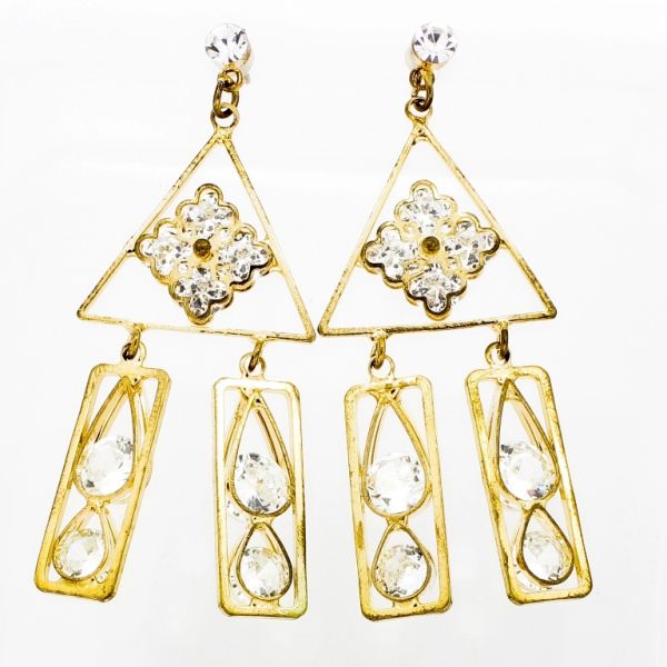 JEWELRY - EARRINGS - SCREW - ZIRCON - FLOWER Е851 - 2.4x6.0cm GOLD AND WHITE - 1 pair