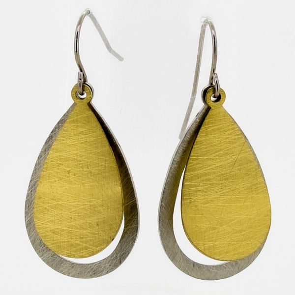 JEWELRY - EARRINGS - HOOK - STAINLESS STEEL - DROPS Е715 - 1.7x3.8cm NICKEL AND GOLD - 1 pair