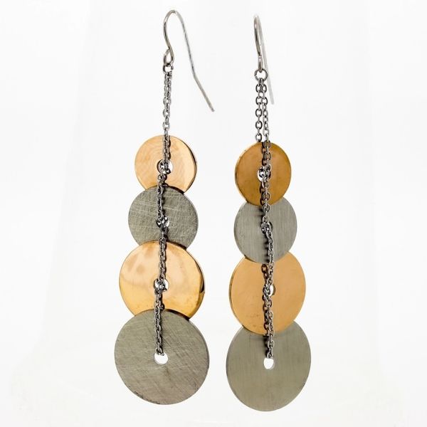 JEWELRY - EARRINGS - HOOK - STAINLESS STEEL - CIRCLES Е713 - 2.0x8.1cm NICKEL AND ROSE GOLD - PACKAGE 6 pairs