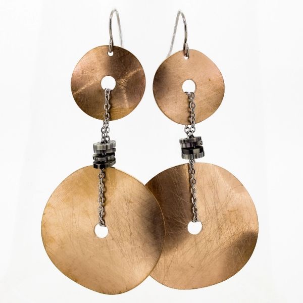 JEWELRY - EARRINGS - HOOK - STAINLESS STEEL - CIRCLES Е714 - 3.5x7.2cm NICKEL AND ROSE GOLD - PACKAGE 6 pairs