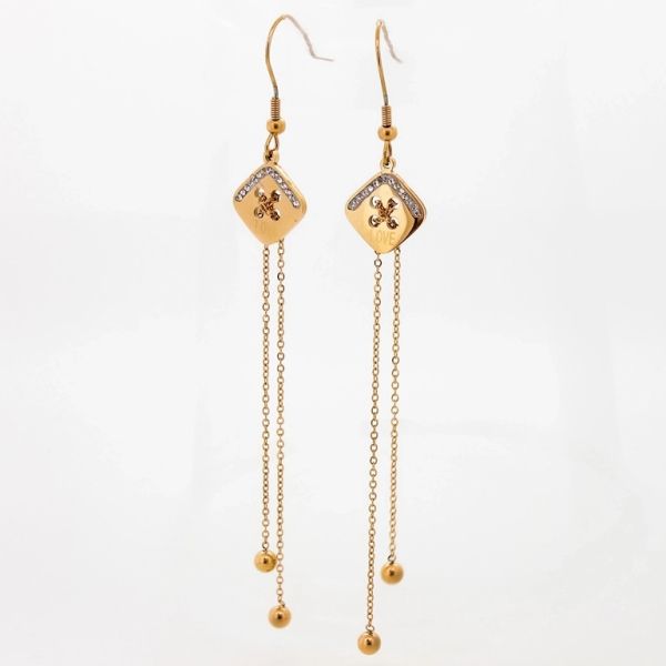 JEWELRY - EARRINGS - HOOK - STAINLESS STEEL AND CRYSTALS - BUTTON Е688 - 1.3x10.4cm ROSE GOLD AND WHITE - PACKAGE 6 pairs