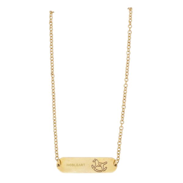  JEWELRY - NECKLACE - BRASS - TILE WITH ROCKING HORSE K156 - 3.6x1.0cm ROSE GOLD - 1pc.