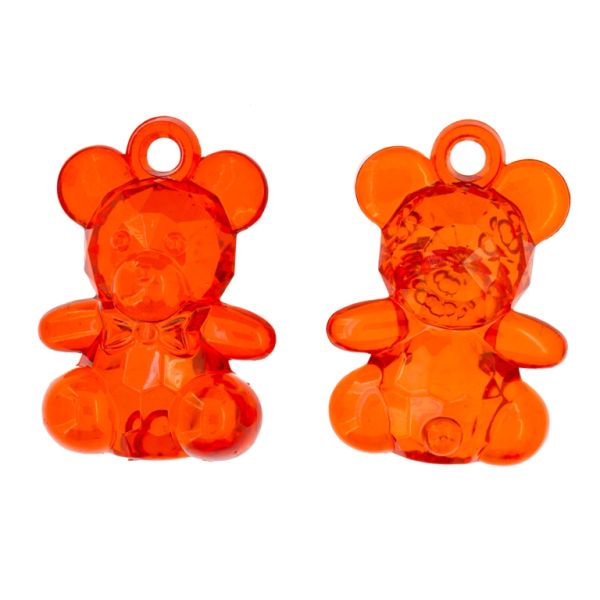 TRANSPARENT PLASTIC BEADS - BEAR 01 FACETED - 15x35x24mm RED V12 - PACKAGE 500g Hole-3.5mm (98pcs.)