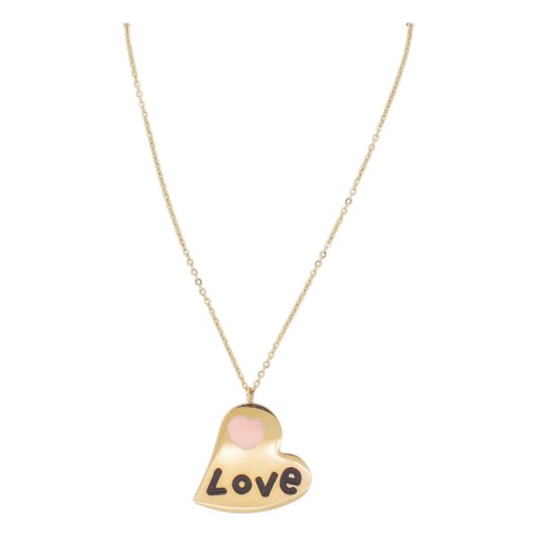  JEWELRY - NECKLACE - BRASS - HEART LOVE K145 - 2.5x2.8cm ROSE GOLD-BLACK-PINK - 1pc.