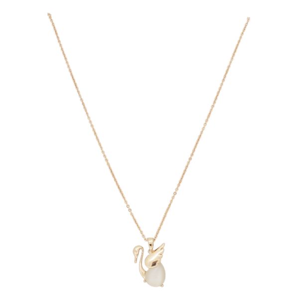  JEWELRY - NECKLACE - BRASS AND CAT'S EYE - SWAN K142 - 1.3x2.0cm ROSE GOLD AND WHITE - 1pc.