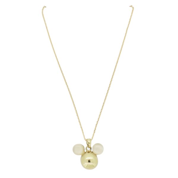  JEWELRY - NECKLACE - BRASS AND CAT'S EYE - MICKEY K139 - 1.9x1.9cm GOLD AND WHITE - 1pc.