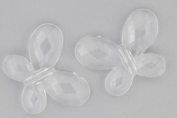 TRANSPARENT PLASTIC BEADS - BUTTERFLY 03 - FACETED 35x46x7mm WHITE V01 - PACKAGE 500g Hole-2.5mm (90pcs.)
