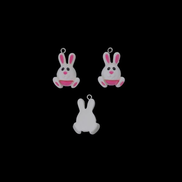 ПЛАСТМАСОВИ МЪНИСТА - РЕЗИН 3D - ВИСУЛКА - ЗАЕК 27 - 18х26х8мм БЯЛО-РОЗОВО-ЧЕРНО - 2 бр. Отвор-1.8мм