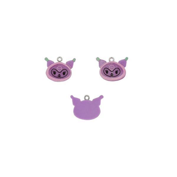 PLASTIC BEADS - RESIN 3D - PENDANT - CAT WITH SKULL 04 - 22x18x5mm PURPLE-PINK-BLACK - 2pcs. Hole-1.8mm 