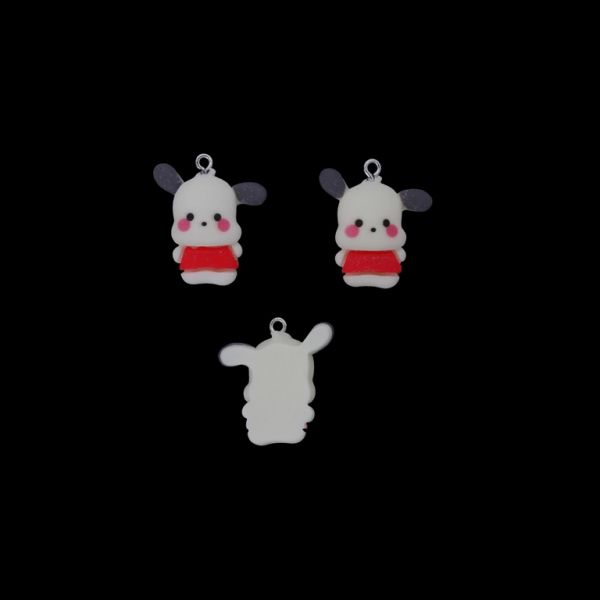 ПЛАСТМАСОВИ МЪНИСТА - РЕЗИН 3D - ВИСУЛКА - КУЧЕ 11 - 23х26х8мм БЯЛО-ЧЕРВЕНО-ЧЕРНО - ПАКЕТ 20 бр. Отвор-1.8мм 