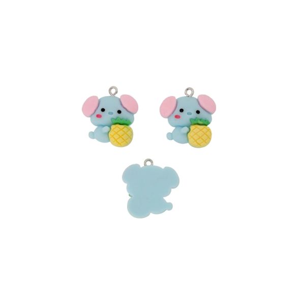 ПЛАСТМАСОВИ МЪНИСТА - РЕЗИН 3D - ВИСУЛКА - КУЧЕ 12 С АНАНАС - 23х24х6мм СИНЬО СВ.-РОЗОВО СВ.-ЖЪЛТО - ПАКЕТ 20 бр. Отвор-1.8мм 