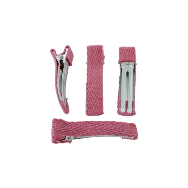 METAL ELEMENTS - CROCODILE DUCKBILL HAIR CLIP WITH TEETH 03 - METAL AND TEXTILE - 48x10x13mm NICKEL COLOR AND CORAL - 5pcs.