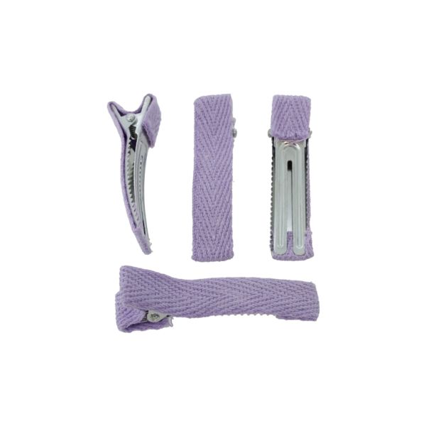 METAL ELEMENTS - CROCODILE DUCKBILL HAIR CLIP WITH TEETH 03 - METAL AND TEXTILE - 48x10x13mm NICKEL COLOR AND PURPLE - 5pcs.