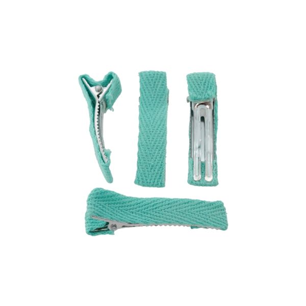 METAL ELEMENTS - CROCODILE DUCKBILL HAIR CLIP WITH TEETH 03 - METAL AND TEXTILE - 48x10x13mm NICKEL COLOR AND TURQUOISE (LIGHT) - 5pcs.