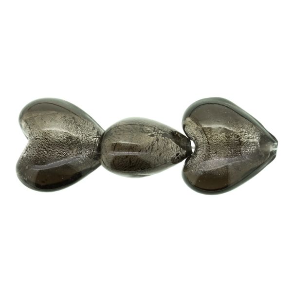 GLASS BEADS - MURANO STYLE - HEART 02 WITH SILVER FILLING - 20х20х13mm GRAY (DARK) - 48pcs. Hole:1.5mm