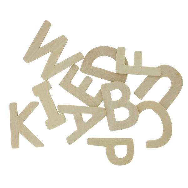 MATERIALS FOR CRAFT AND DECORATION - WOODEN BASES - LETTERS 01 - 4.5-4.7x3.3-5.5x0.3cm - NATURAL - 4pcs.