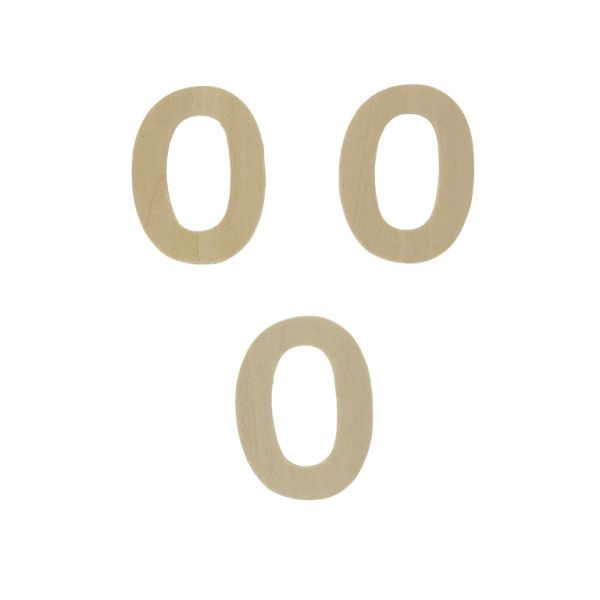 MATERIALS FOR CRAFT AND DECORATION - WOODEN BASES - NUMBER 0 - 3.3x4.4x0.3cm - NATURAL - PACKAGE 40pcs.