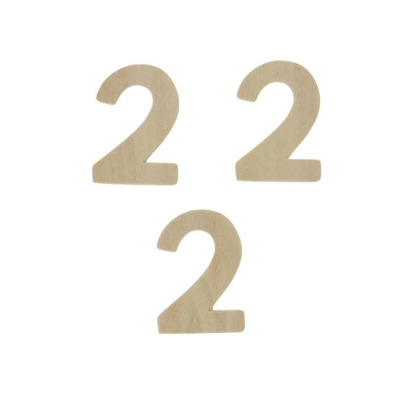 MATERIALS FOR CRAFT AND DECORATION - WOODEN BASES - NUMBER 2 - 3.1x4.4x0.3cm - NATURAL - PACKAGE 40pcs.