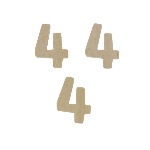 MATERIALS FOR CRAFT AND DECORATION - WOODEN BASES - NUMBER 4 - 3.3x4.4x0.3cm - NATURAL - 4pcs.