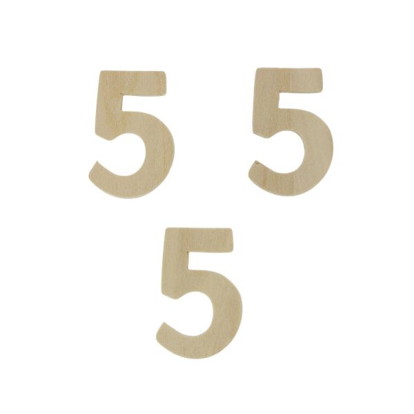 MATERIALS FOR CRAFT AND DECORATION - WOODEN BASES - NUMBER 5 - 2.9x4.6x0.3cm - NATURAL - PACKAGE 40pcs.