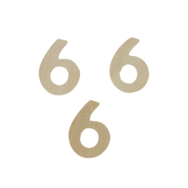 MATERIALS FOR CRAFT AND DECORATION - WOODEN BASES - NUMBER 6 - 3.3x4.6x0.3cm - NATURAL - 4pcs.