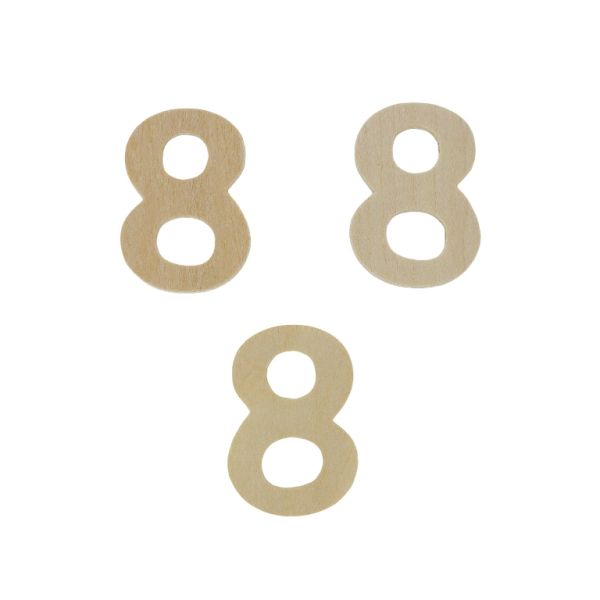 MATERIALS FOR CRAFT AND DECORATION - WOODEN BASES - NUMBER 8 - 3.3x4.6x0.3cm - NATURAL - PACKAGE 40pcs.