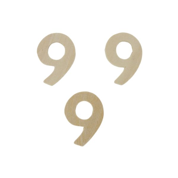 MATERIALS FOR CRAFT AND DECORATION - WOODEN BASES - NUMBER 9 - 3.3x4.6x0.3cm - NATURAL - PACKAGE 40pcs.