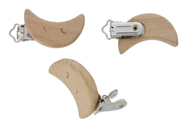 METAL ELEMENTS - ROUND SHAPE PACIFIER CLIPS - BEECH - MOON 01 - 30x50x10mm - NATURAL - PACKAGE 6pcs.