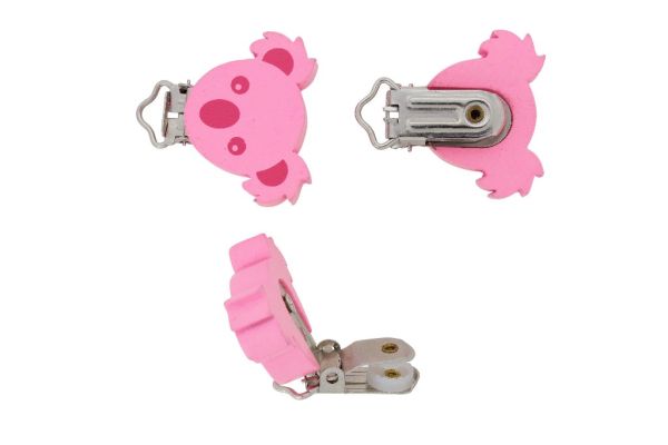 METAL ELEMENTS - ROUND SHAPE PACIFIER CLIPS - KOALA 01 - 39x28x10mm - PINK-PINK (DARK) - PACKAGE 10pcs.