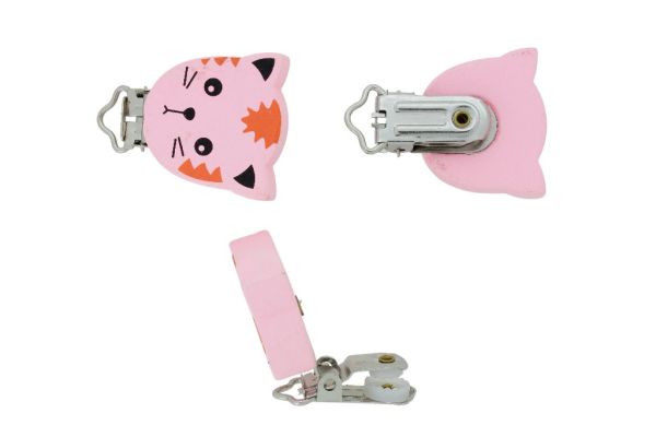 METAL ELEMENTS - ROUND SHAPE PACIFIER CLIPS - CAT 01 - 34x32x10mm - PINK (LIGHT)-ORANGE - 1pc.
