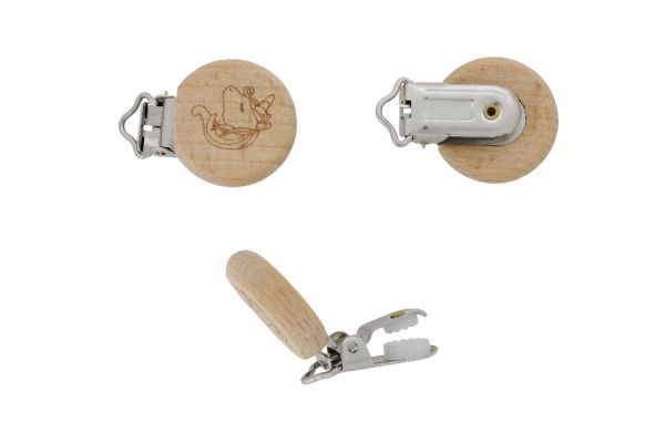 METAL ELEMENTS - ROUND SHAPE PACIFIER CLIPS - CIRCLE 30mm - BEECH - UNICORN 01 - NATURAL - 1pc.