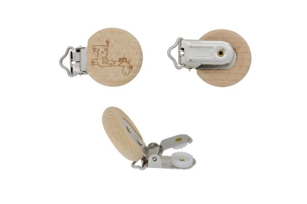METAL ELEMENTS - ROUND SHAPE PACIFIER CLIPS - CIRCLE 30mm - BEECH - GIRAFFE 01 - NATURAL - 1pc.