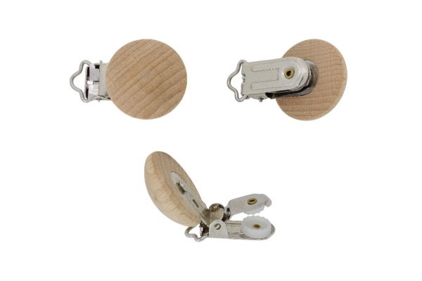METAL ELEMENTS - ROUND SHAPE PACIFIER CLIPS - CIRCLE 30mm - BEECH - NATURAL - PACKAGE 10pcs.