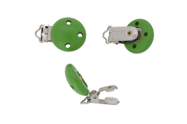 METAL ELEMENTS - ROUND SHAPE PACIFIER CLIPS - CIRCLE 30mm - GREEN - 2pcs.