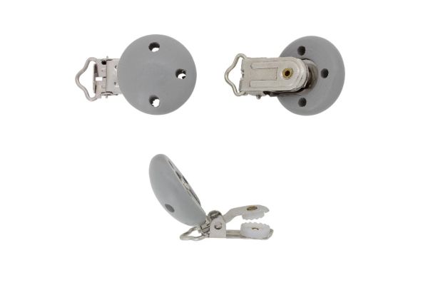 METAL ELEMENTS - ROUND SHAPE PACIFIER CLIPS - CIRCLE 30mm - GRAY - PACKAGE 10pcs.