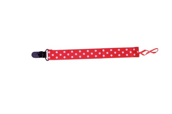 METAL ELEMENTS - ROUND SHAPE PACIFIER CLIPS - TAPE - DOTS 01 - 25x250mm - RED И WHITE - 1pc.