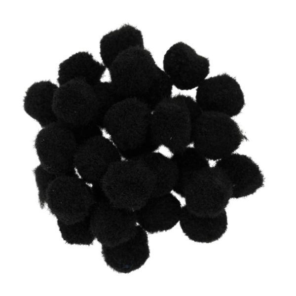 TEXTILE BEADS - POMPON POLYESTER - 12mm BLACK 44 - PACKAGE 500pcs.