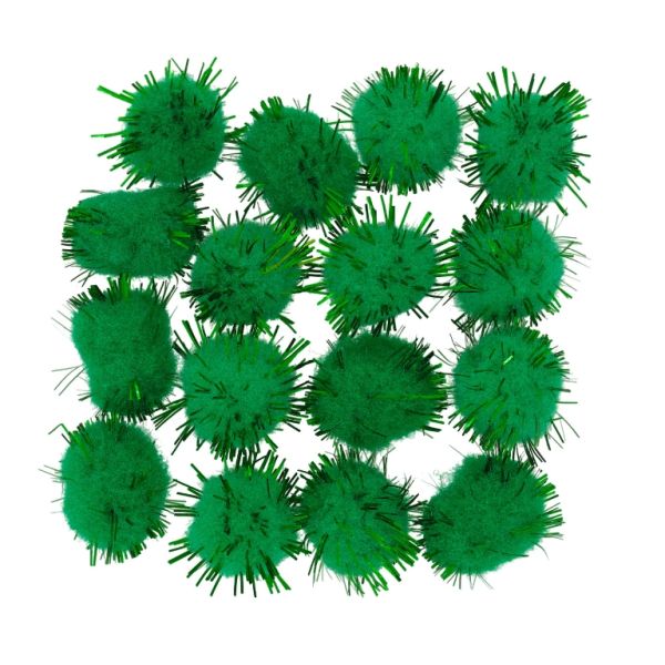 TEXTILE BEADS - POMPON POLYESTER WITH LAME - 12mm GREEN 70 - PACKAGE 500pcs.