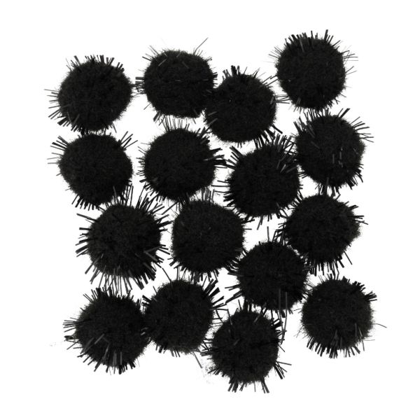 TEXTILE BEADS - POMPON POLYESTER WITH LAME - 12mm BLACK 44 - PACKAGE 500pcs.