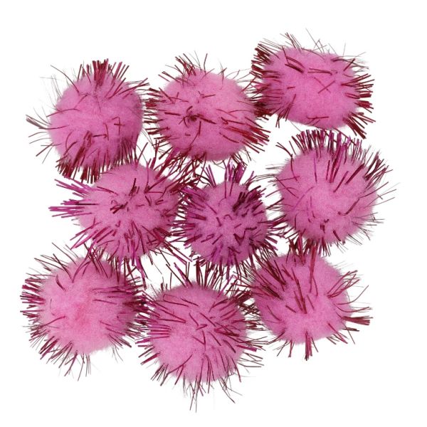 TEXTILE BEADS - POMPON POLYESTER WITH LAME - 18mm PINK 57 - PACKAGE 200pcs.