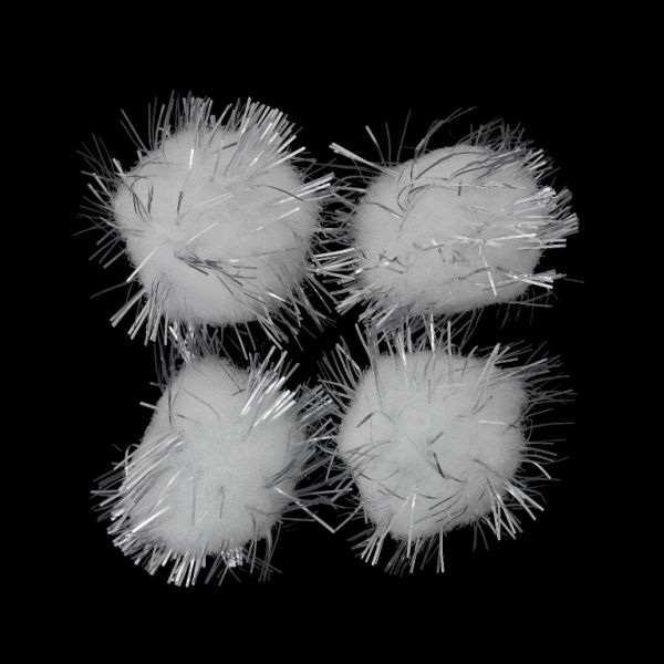 TEXTILE BEADS - POMPON POLYESTER WITH LAME - 20mm WHITE 31 - PACKAGE 100pcs.