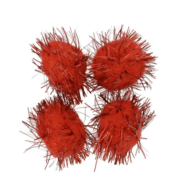 TEXTILE BEADS - POMPON POLYESTER WITH LAME - 20mm RED (LIGHT) 58 - PACKAGE 100pcs.