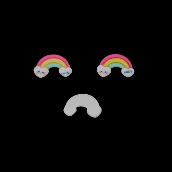 PLASTIC BEADS - RESIN 3D - FOR GLUING - RAINBOW 05 WITH CLOUDS  - 26x20x6mm WHITE AND MIX - PACKAGE 30pcs.