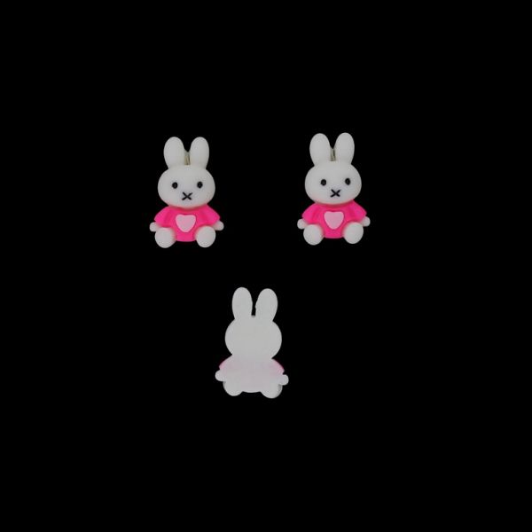 PLASTIC BEADS - RESIN 3D - FOR GLUING - RABBIT 29 - 17x25x8mm WHITE-PINK-BLACK - PACKAGE 30pcs.